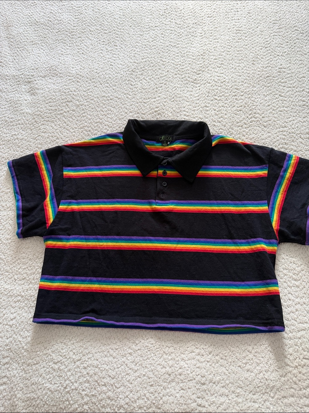 Dolls Kill x Club Exx Women’s Crop Polo with Rainbow Pride Stripes - size Small